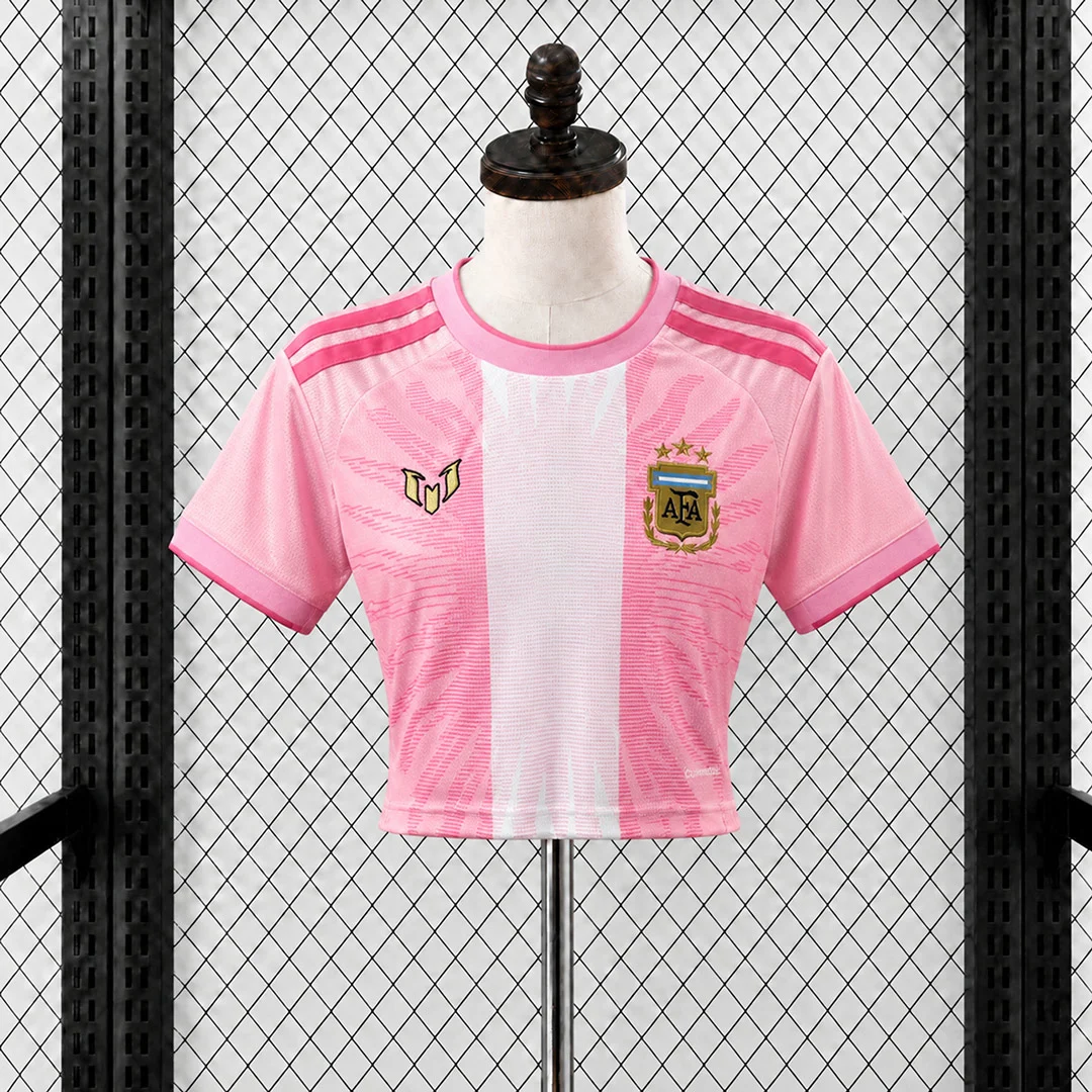 2026 Argentina MESSI Tribute Pink Women Crop Jersey
