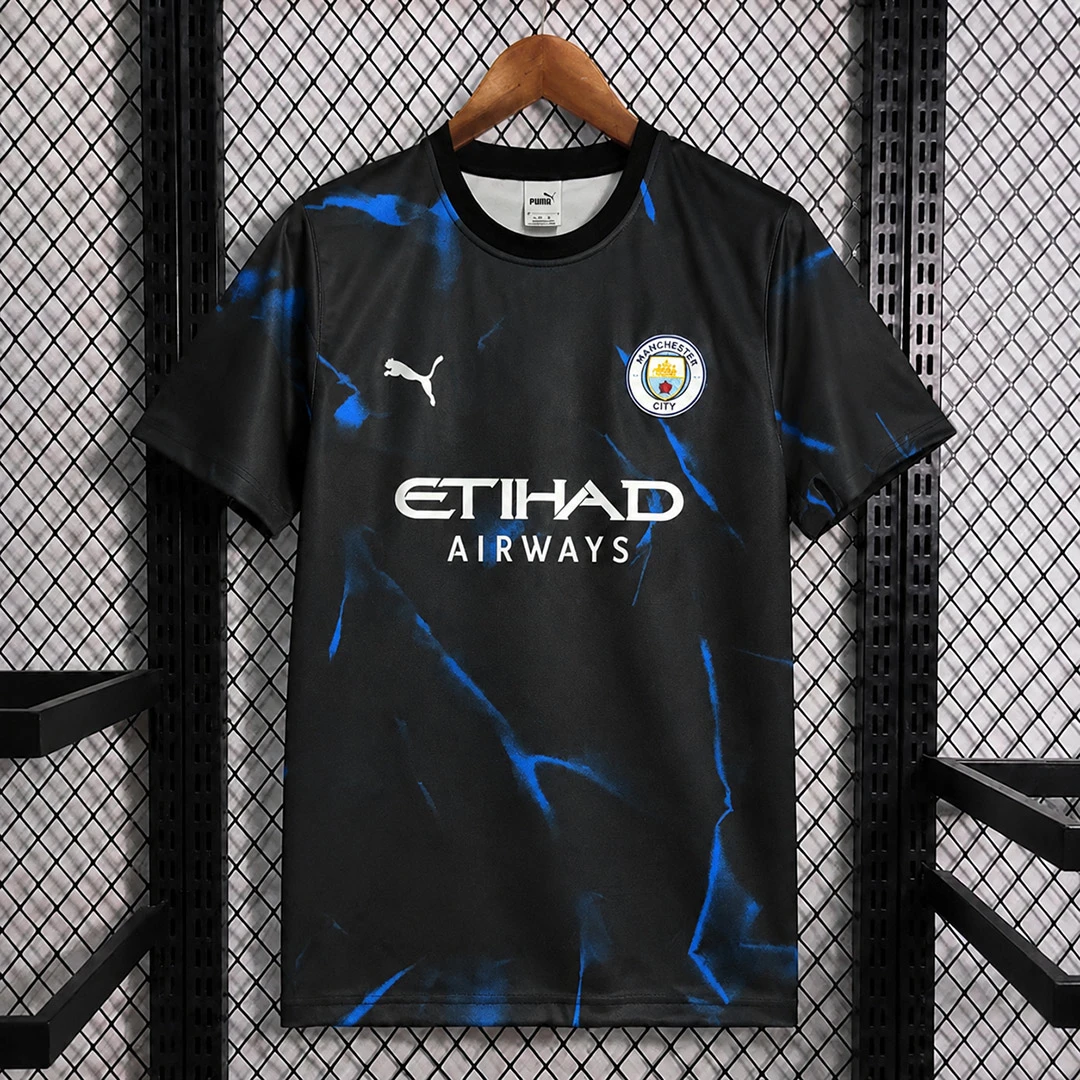26/27 Manchester City Retro Inspired Black Blue Short Sleeve Sweatshirt