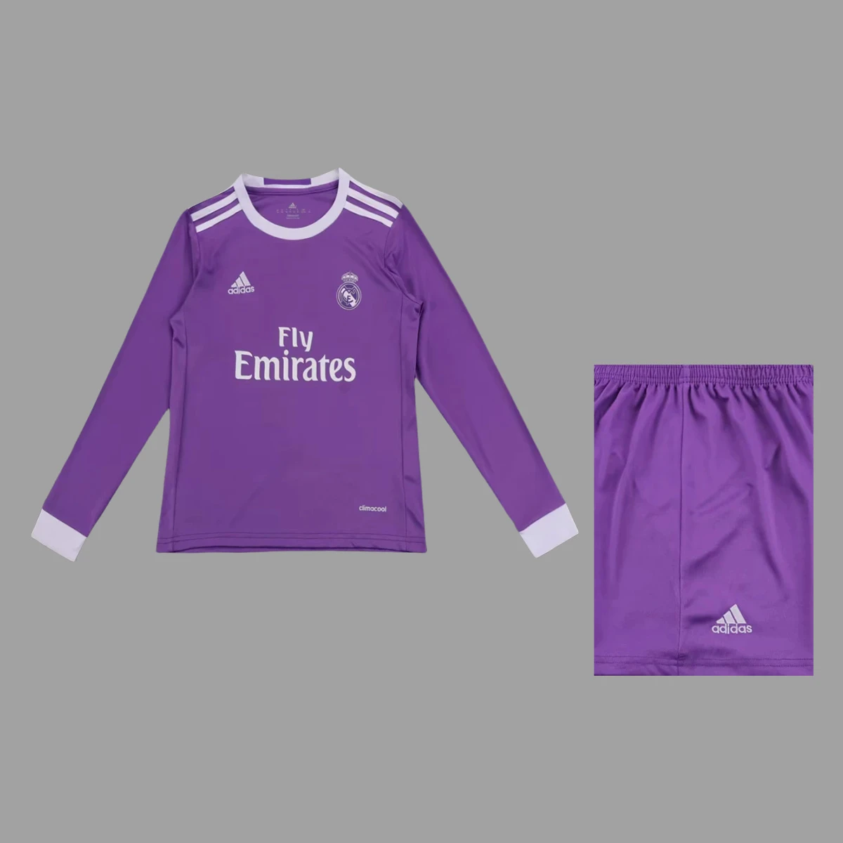 16/17 Real Madrid Away Long Sleeve Kids Retro Soccer Jersey Size 16-28