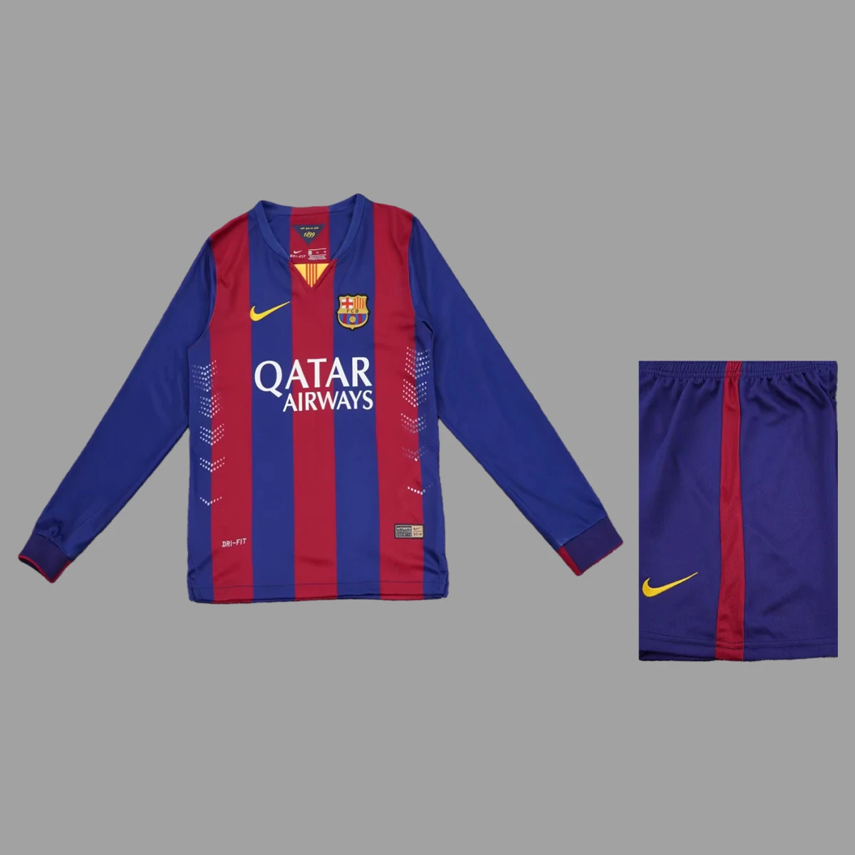14/15 Barcelona Home Long Sleeve Kids Retro Soccer Jersey Size 16-28