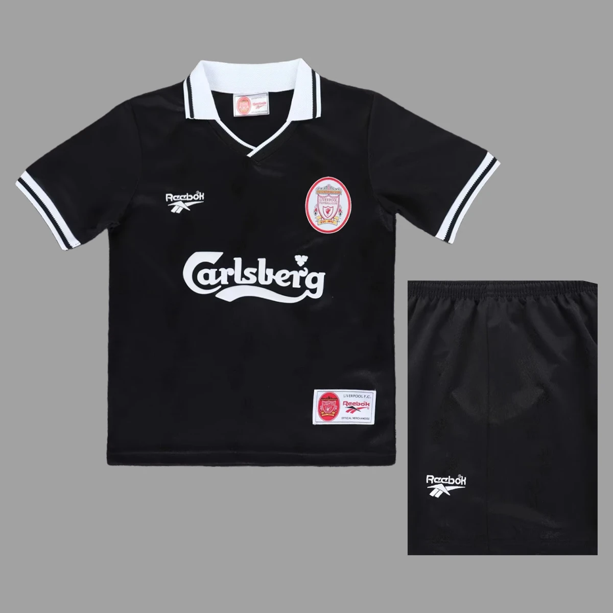 96/97 Liverpool Black Kids Retro Soccer Jersey Size 16-28