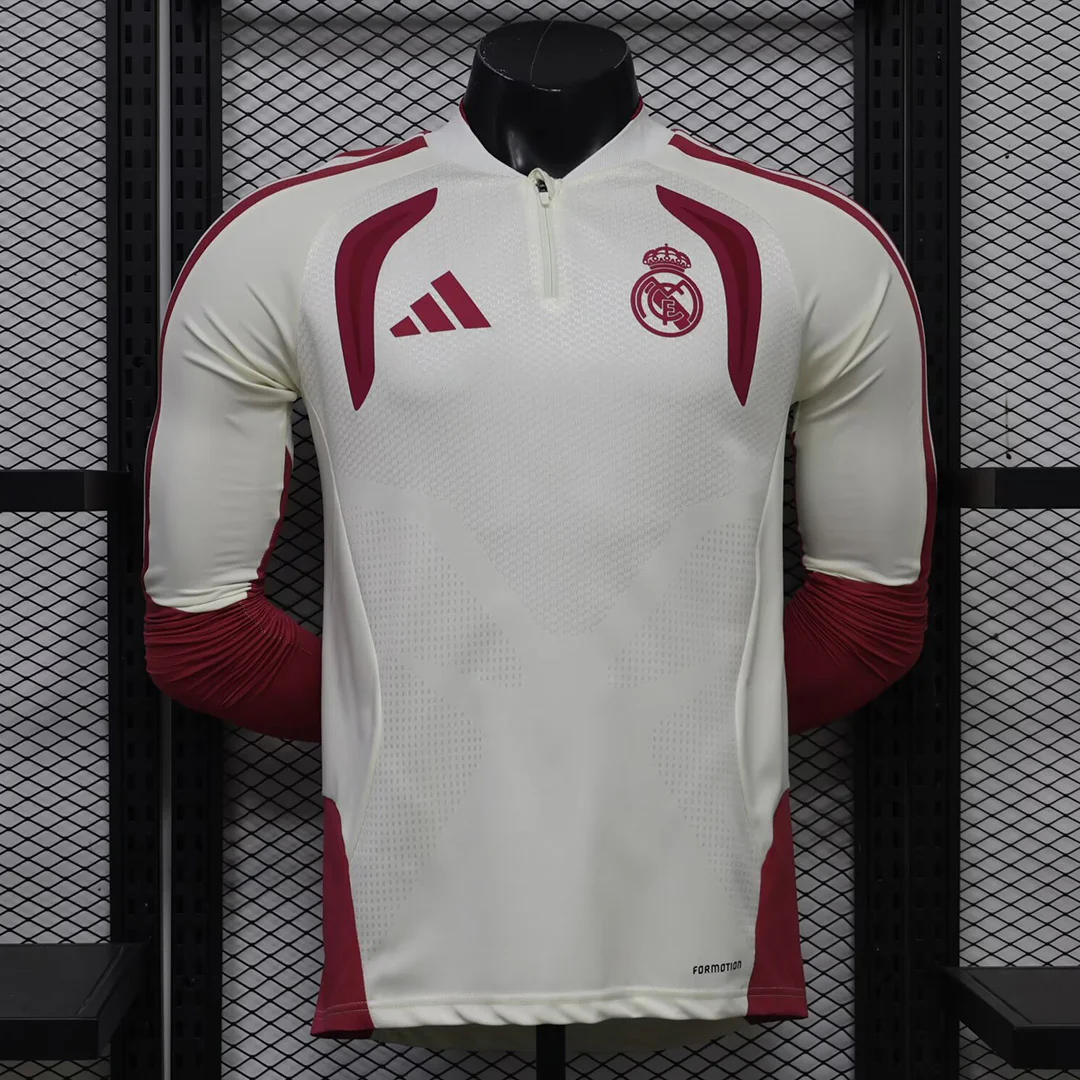 26/27 Real Madrid Track Player Version Off-White Pink Long Sleeve Soccer Jersey