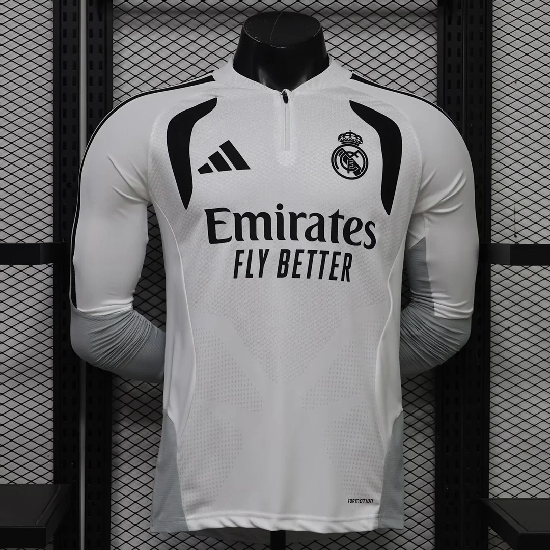 26/27 Real Madrid Track Player Version White Black Long Sleeve Soccer Jersey