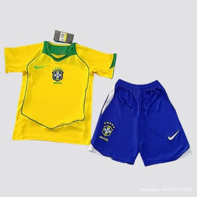 2004 Brazil home kids retro soccer jersey size 16-28