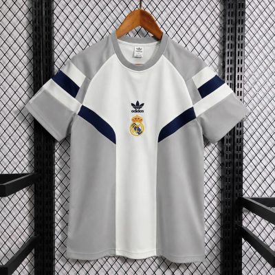 26/27 Real Madrid Trefoil Retro Inspired White  Grey Navy Short Sleeve Sweatshirt