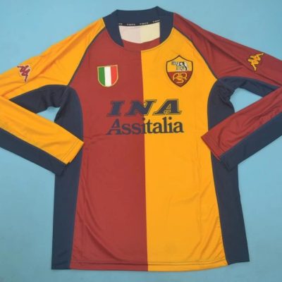01/02 Roma Home Champion League Version Long Sleeve Retro Soccer Jersey