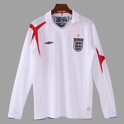 2006 England Home Long Sleeve Retro Soccer Jersey