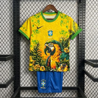 2026 Brazil Parrot Edition Kids Soccer Jersey Size 16-28