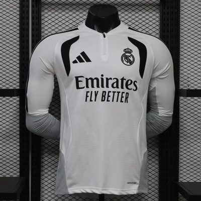26/27 Real Madrid Track Player Version White Black Long Sleeve Soccer Jersey