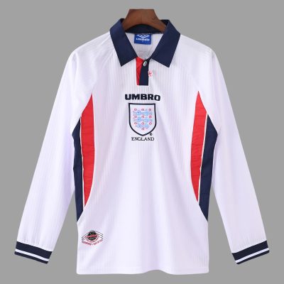 1998 England Home Long Sleeve Retro Soccer Jersey