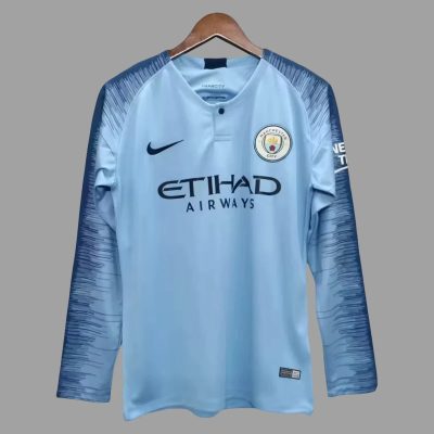 18/19 Manchester City Home Long Sleeve Retro Soccer Jersey