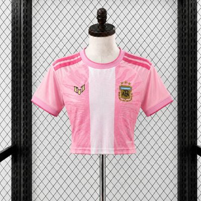 2026 Argentina MESSI Tribute Pink Women Crop Jersey