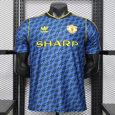 25/26 Manchester United Vintage-Style 90/92 Dark Blue Player Version Soccer Jersey