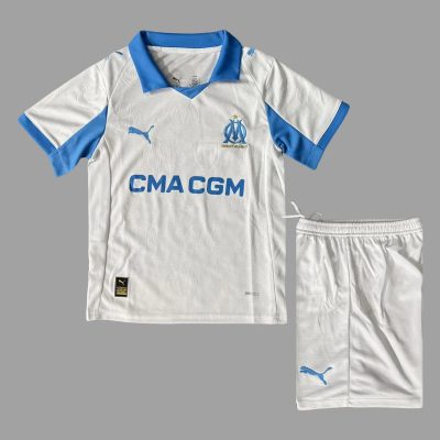 25/26 Marseille Home Kids Soccer Jersey Size 16-28