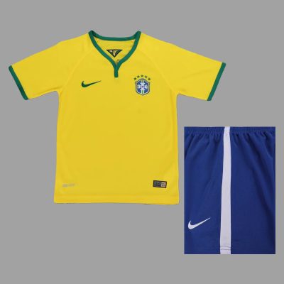 2014 Brazil Home Kids Retro Soccer Jersey Size 16-28