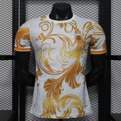 2026 Argentina Gold Baroque Floral Player Version White Soccer Jersey