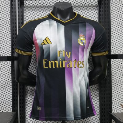 26/27 Real Madrid Special Player Version Striped Black and Purple Gold Soccer Jersey
