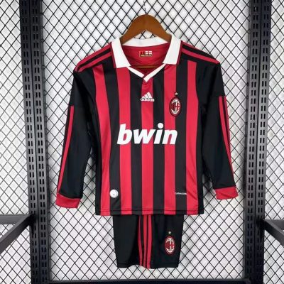 09/10 AC Milan Home Long Sleeve Kids Retro Soccer Jersey Size 16-28