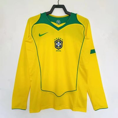 2004 Brazil Home Long Sleeve Retro Soccer Jersey