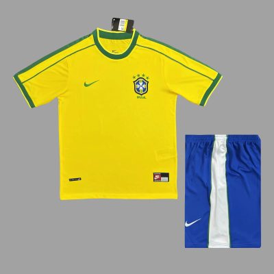 1998 Brazil Home Kids Retro Soccer Jersey Size 16-28