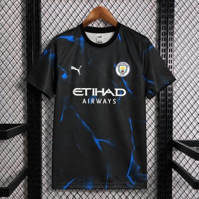 26/27 Manchester City Retro Inspired Black Blue Short Sleeve Sweatshirt