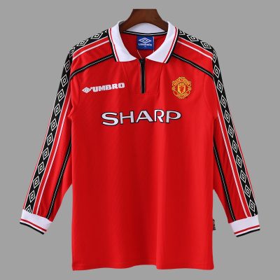 98/00 Manchester United Home Long Sleeve Retro Soccer Jersey