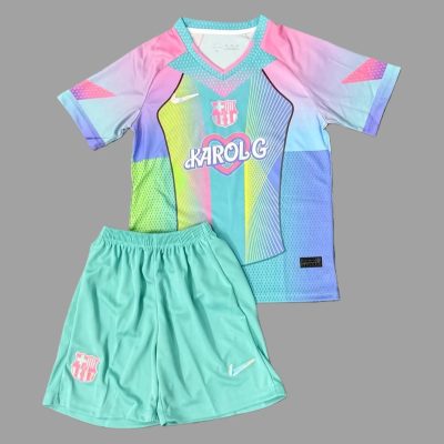 25/26 Barcelona Karol G Light Blue Kids Soccer Jersey Size 16-28