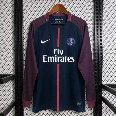 17/18 PSG Home Long Sleeve Retro Soccer Jersey
