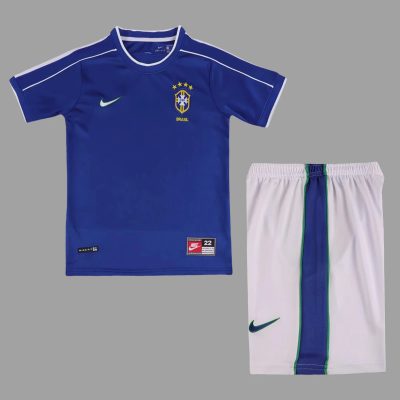 1998 Brazil Away Kids Retro Soccer Jersey Size 16-28