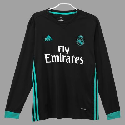 17/18 Real Madrid Away Long Sleeve Retro Soccer Jersey