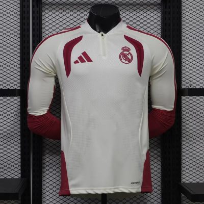 26/27 Real Madrid Track Player Version Off-White Pink Long Sleeve Soccer Jersey