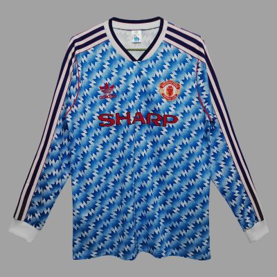 90/92 Manchester United Away Long Sleeve Retro Soccer Jersey