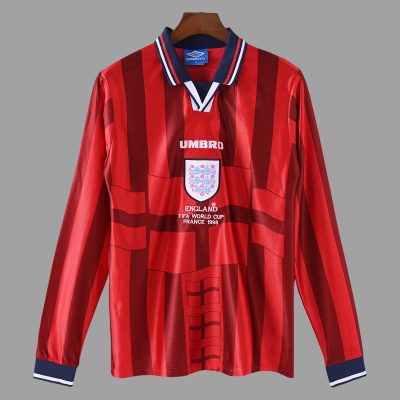 1998 England Away Long Sleeve Retro Soccer Jersey
