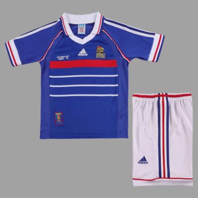 1998 France Home Kids Retro Soccer Jersey Size 16-28